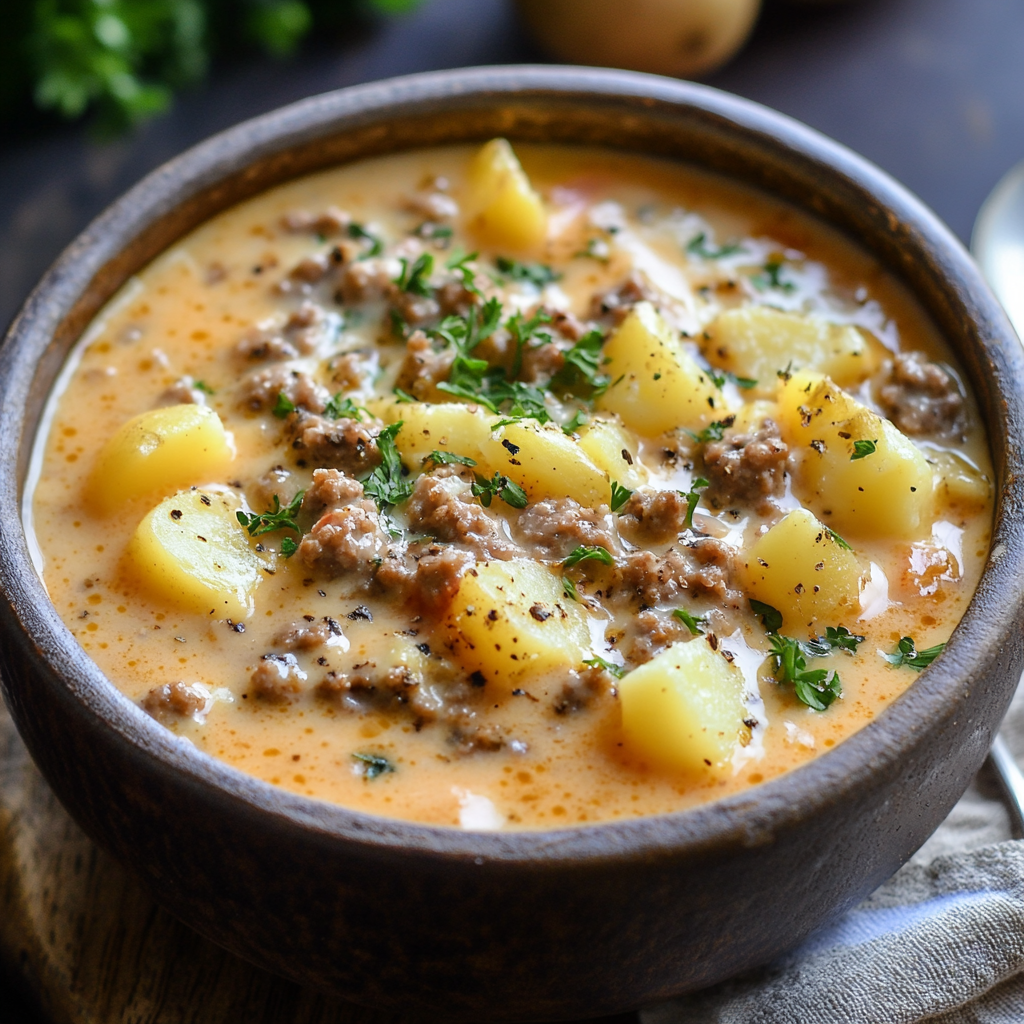 Cheesy Hamburger Potato Soup