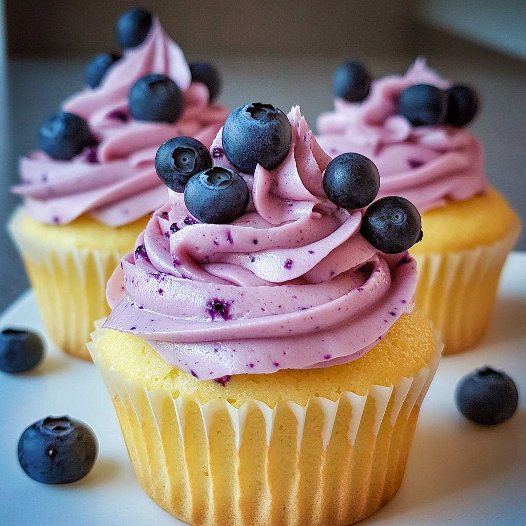 Lemon Cupcakes with Blueberry Buttercream