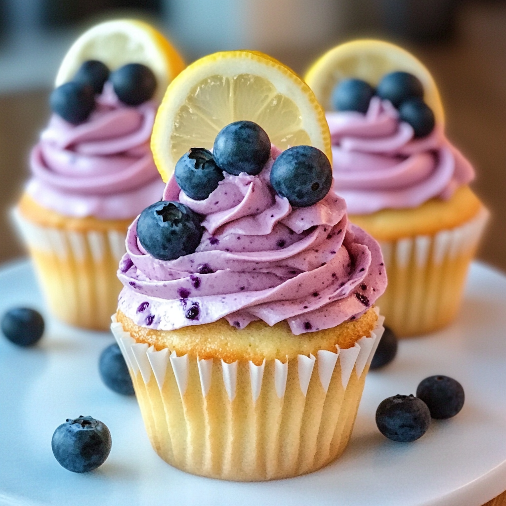 Lemon Cupcakes with Blueberry Buttercream