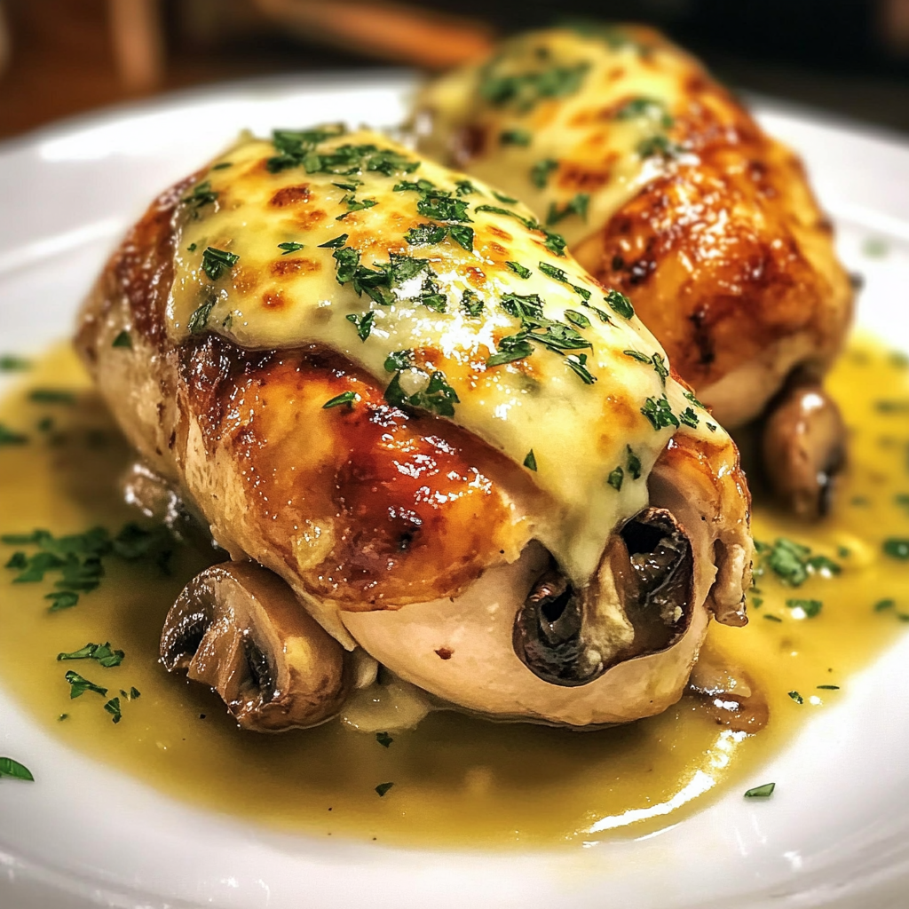 Cheesy Garlic Butter Mushroom Stuffed Chicken