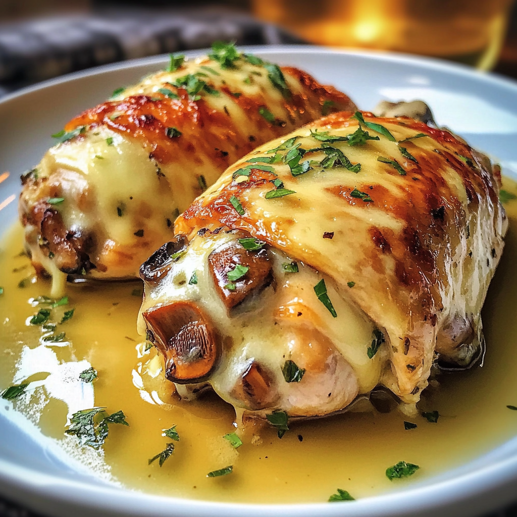 Cheesy Garlic Butter Mushroom Stuffed Chicken