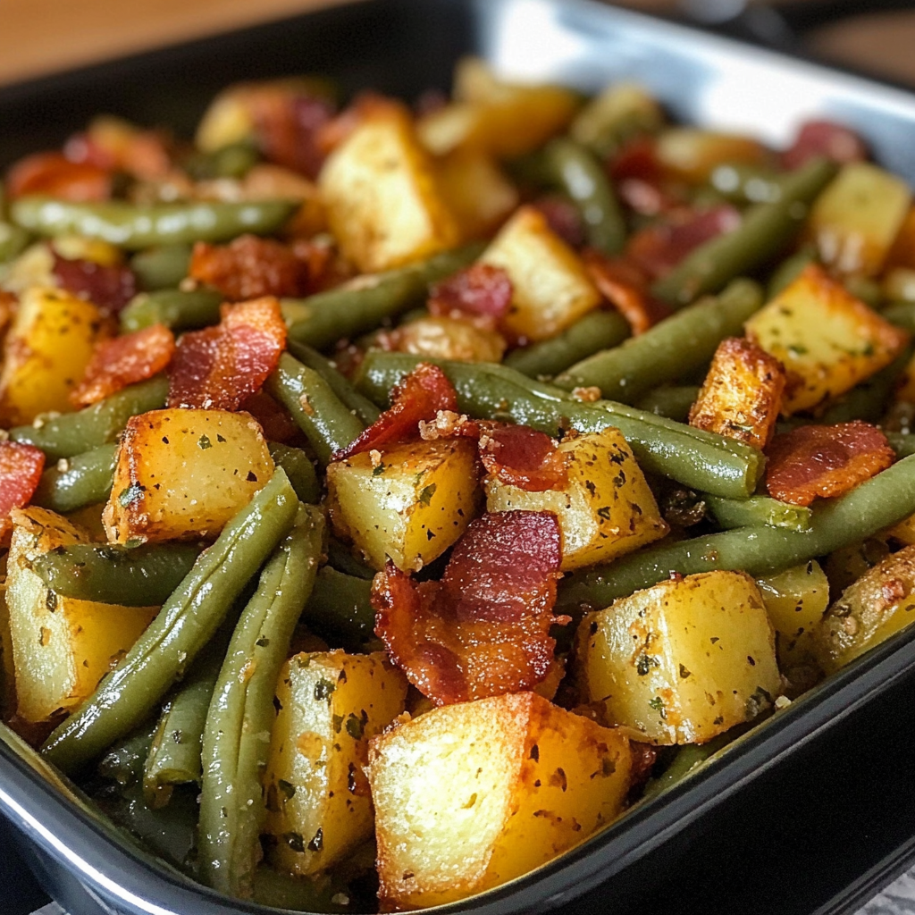 Country Ranch Green Beans and Potatoes with Bacon (Easy Southern Side)